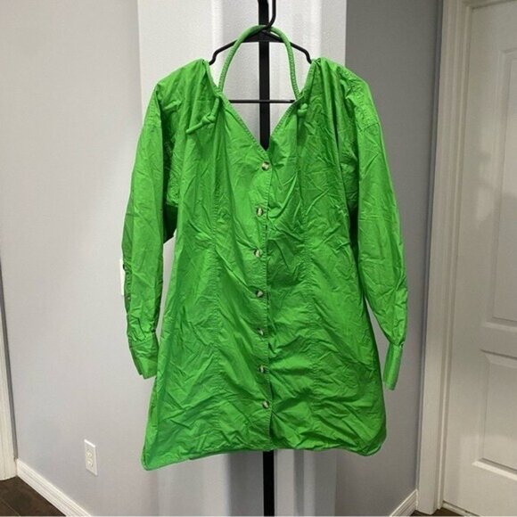 Nanushka Alyssa Dress in Green Womens Shirt Dress Button Front Designer Mini XL - Picture 3 of 10